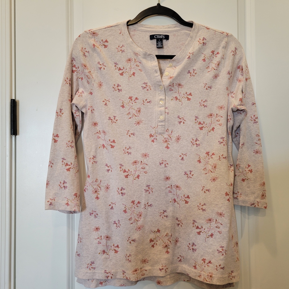 Chaps Pink Floral Long Sleeve Tee